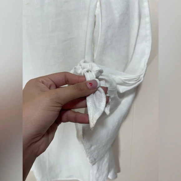 Laju 100% Linen Off The Shoulder Sheer White Blouse Top Women’s Size XS - Picture 10 of 15